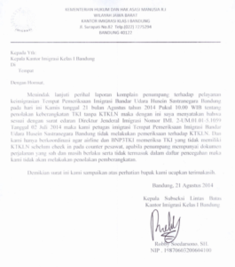 Keterangan Imigrasi Bandung tentang surat edaran Dirjen Imigrasi untuk tidak memeriksa KTKLN